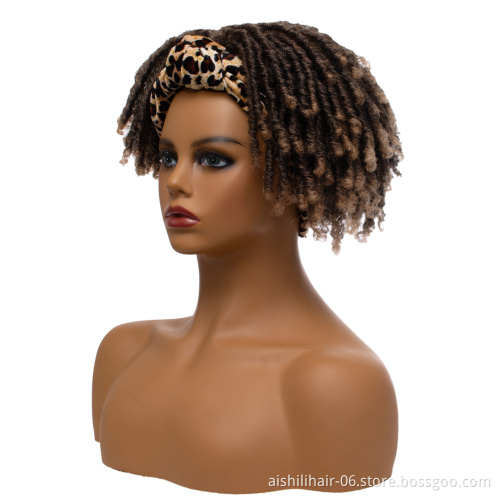Wholesale price stort mix brown with light brown heat resistant fiber afro twist curly headband wig for women